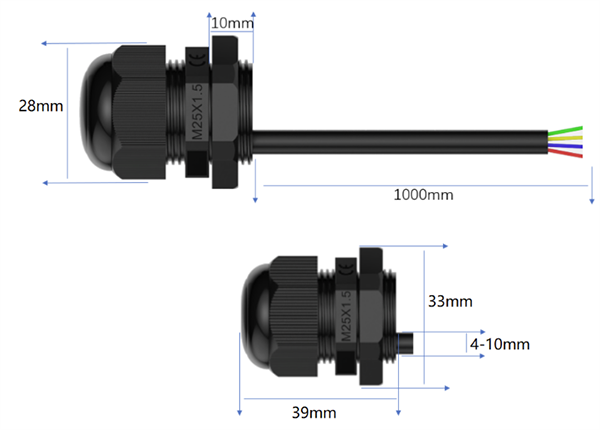 Mechanical Drawing - DFRobot SEN0644 RS485 Waterproof Ambient Light Sensor